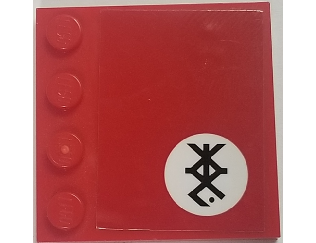 Tile, Modified 4 x 4 with Studs on Edge with Black Stylized Ninjago Logogram 'KAI' in White Circle Pattern Model Left Side (Sticker) - Set 70615