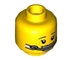 Minifigure, Head Dual Sided Female Dark Brown Eyebrows, Freckles, Headgear Braces, Smile with Teeth / Raised Eyebrow Pattern - Hollow Stud