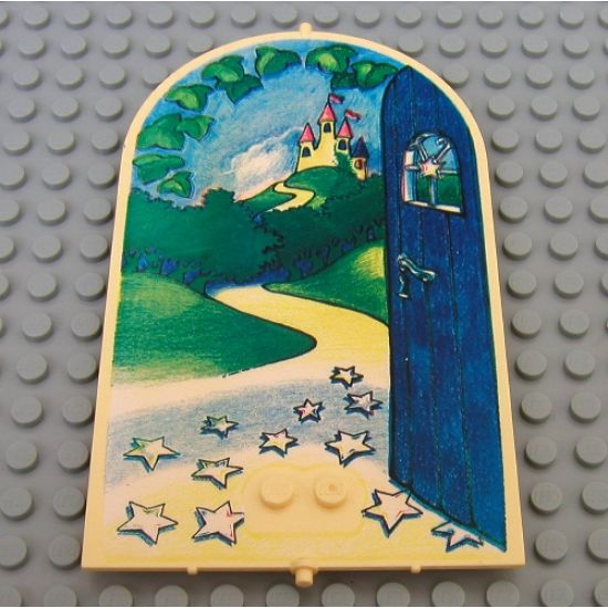 Belville Wall, Door 1 x 10 x 12 Arched Swivel with Open Door and Castle Pattern