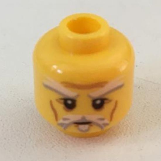 Minifigure, Head White Moustache, Goatee and Eyebrows, Brown Forehead and Cheek Lines, Neutral Pattern - Hollow Stud
