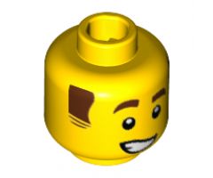 Minifigure, Head Reddish Brown Eyebrows and Sideburns, Lopsided Grin with Teeth Pattern - Hollow Stud