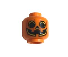 Minifigure, Head Pumpkin Jack O' Lantern with Yellow Outlines Pattern - Hollow Stud (BAM)