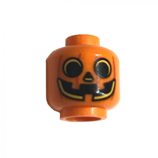 Minifigure, Head Pumpkin Jack O' Lantern with Yellow Outlines Pattern - Hollow Stud (BAM)