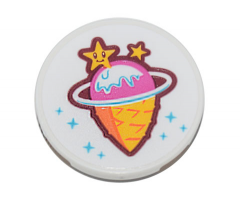 Tile, Round 3 x 3 with Ice Cream Cone, Orbit, Stars and Sparkles (Ice Planet Ice Cream Shop Logo) Pattern (Sticker) - Set 71741