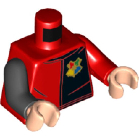 Torso Black and Red Shirt with Hogwarts Emblem and 'POTTER' on Back Pattern / Red Arm Left / Black Arm Right / Light Nougat Hands