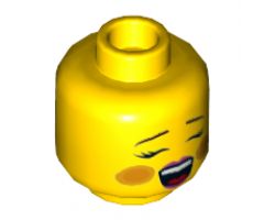 Minifigure, Head Dual Sided Female Rosy Cheeks, Brown Eyebrows, Pink Lips, Open Mouth / Closed Mouth Smile Pattern (Caroler) - Hollow Stud