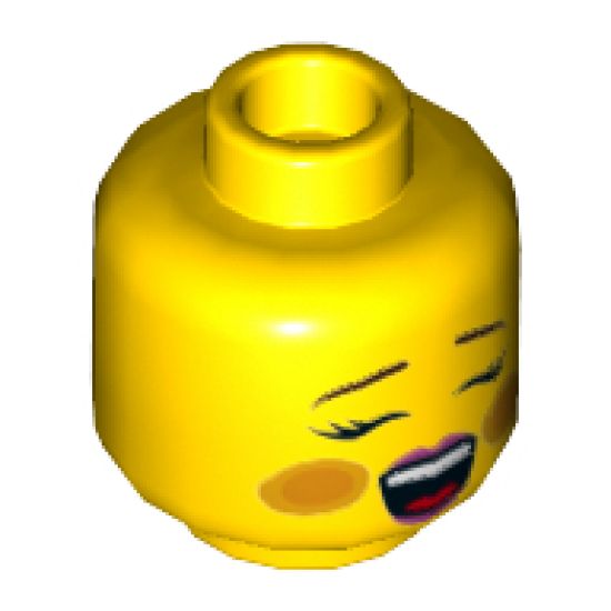 Minifigure, Head Dual Sided Female Rosy Cheeks, Brown Eyebrows, Pink Lips, Open Mouth / Closed Mouth Smile Pattern (Caroler) - Hollow Stud