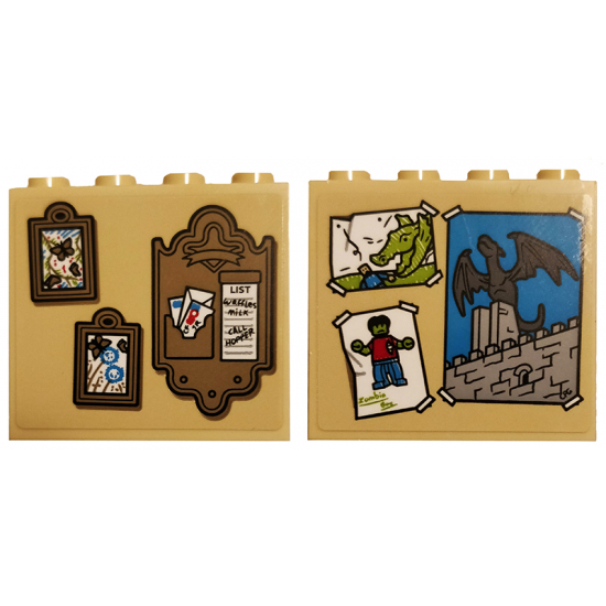 Brick 1 x 4 x 3 with Color Paintings, Letter Holder with List, Drawings of Dragons, Zombie and Castle Pattern on Both Sides (Stickers) - Set 75810
