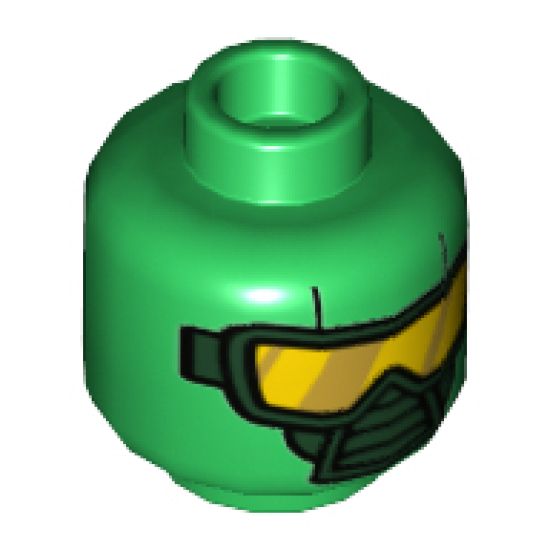 Minifigure, Head Dual Sided Scuba Mask with Yellow Goggles and 'H' on Back Pattern (Hydra Diver) - Hollow Stud