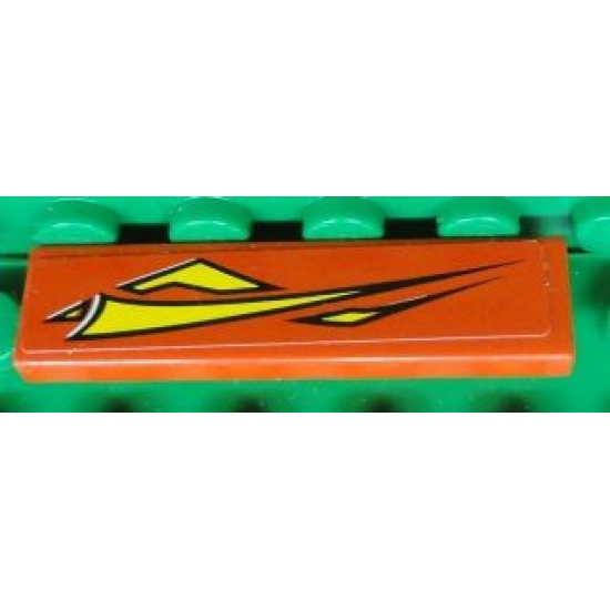 Tile 1 x 4 with Yellow Graphics on Red Background Pattern Model Left Side (Sticker) - Set 8681