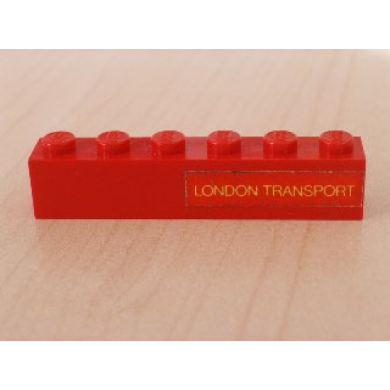 Brick 1 x 6 with Yellow 'LONDON TRANSPORT' Text on Red Background Pattern Model Right Side (Sticker) - Sets 384 / 760-2