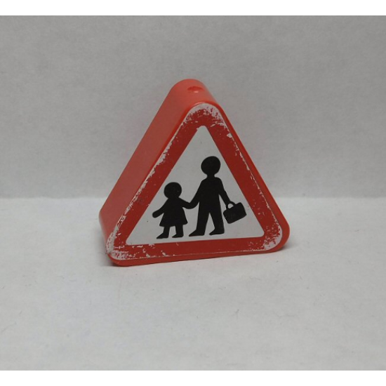 Duplo, Brick 1 x 3 x 2 Triangle Road Sign with Pedestrian Crossing Warning Pattern (Sticker) - Set 9211