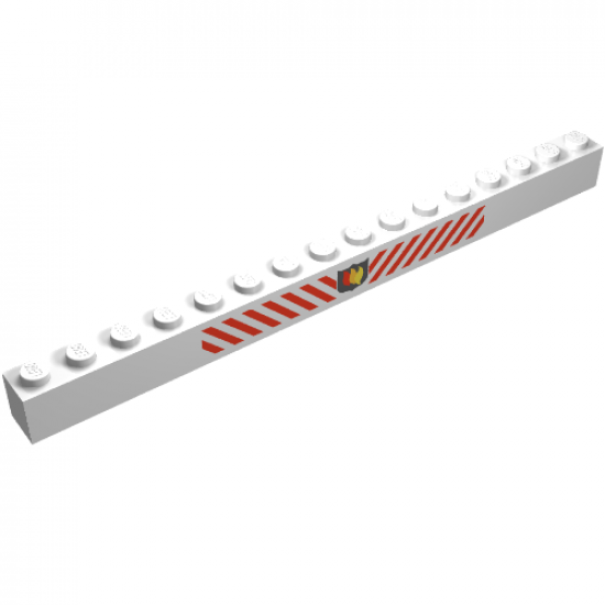 Brick 1 x 16 with Fire Logo Badge and Red Diagonal Stripes Pattern