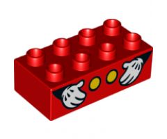 Duplo, Brick 2 x 4 with 2 Yellow Buttons and Mickey Mouse Hands Pattern