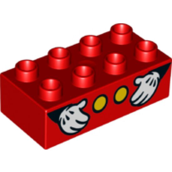 Duplo, Brick 2 x 4 with 2 Yellow Buttons and Mickey Mouse Hands Pattern