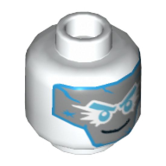 Minifigure, Head Dark Azure and Silver Mask and Medium Azure Eyebrows and Eyes Pattern (Zane) - Hollow Stud