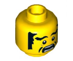 Minifigure, Head Black Eyebrows, Sideburns and Cheek Lines, Open Mouth Scared Pattern - Hollow Stud