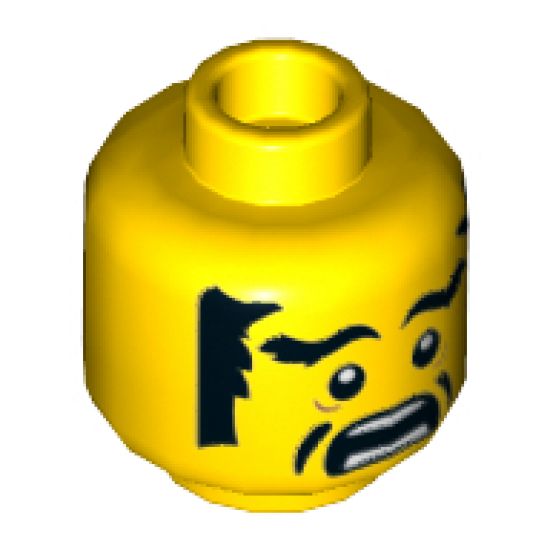Minifigure, Head Black Eyebrows, Sideburns and Cheek Lines, Open Mouth Scared Pattern - Hollow Stud