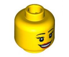 Minifigure, Head Dual Sided Female Eyelashes and Red Lips, Smile / Annoyed Pattern - Hollow Stud
