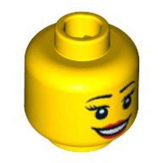 Minifigure, Head Dual Sided Female Eyelashes and Red Lips, Smile / Annoyed Pattern - Hollow Stud