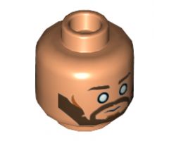 Minifigure, Head Dual Sided Male Dark Brown Eyebrows, Beard, Cheek Lines, White Blind Eyes, Neutral / Smile Pattern (SW Kanan Jarrus) - Hollow Stud