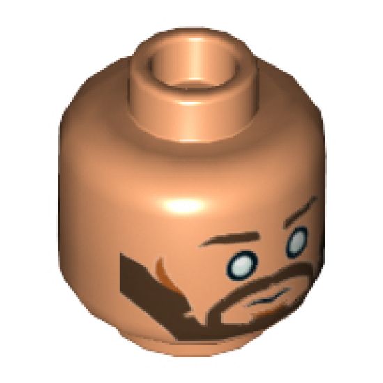Minifigure, Head Dual Sided Male Dark Brown Eyebrows, Beard, Cheek Lines, White Blind Eyes, Neutral / Smile Pattern (SW Kanan Jarrus) - Hollow Stud