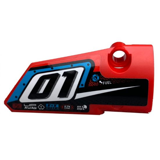 Technic, Panel Fairing # 4 Small Smooth Long, Side B with '01', Fuel Hole and White Stripe on Black Background Pattern (Sticker) - Set 42073