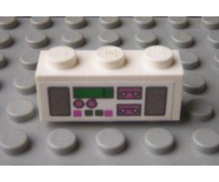 Brick 1 x 3 with Radio and Dual Cassette Pattern Dark Pink/Green (Sticker) - Set 5895