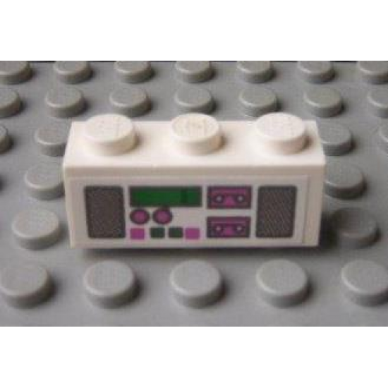 Brick 1 x 3 with Radio and Dual Cassette Pattern Dark Pink/Green (Sticker) - Set 5895