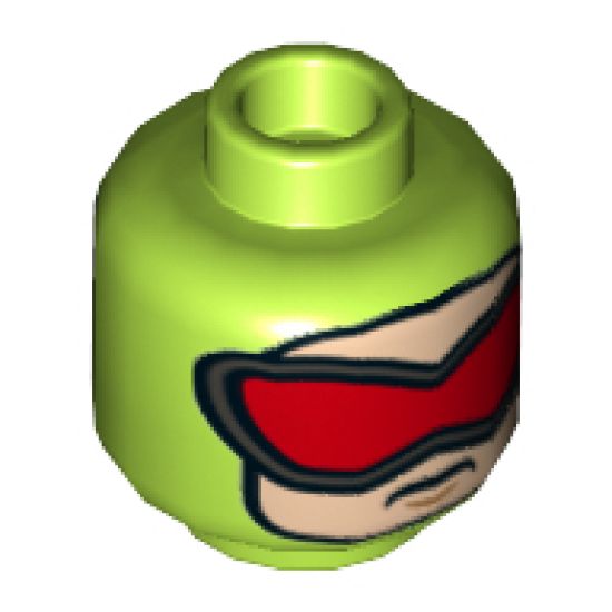 Minifigure, Head Dual Sided Balaclava with Nougat Face, Red Goggles / Scared Pattern (Killer Moth) - Hollow Stud