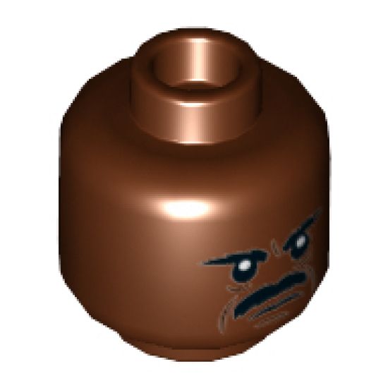 Minifigure, Head Dual Sided Black Eyebrows, Moustache, Dark Brown Lines, Smile / Angry Pattern (Greef Karga) - Hollow Stud