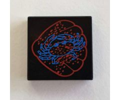 Tile 2 x 2 with Blue and Red Scallop and Crab Pattern
