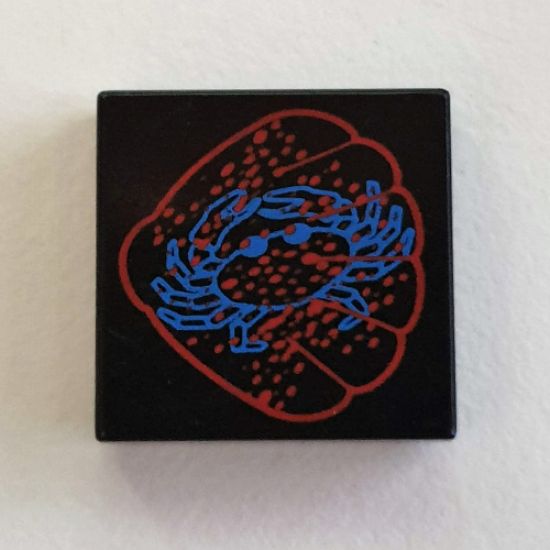 Tile 2 x 2 with Blue and Red Scallop and Crab Pattern