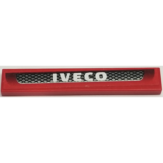 Tile 1 x 6 with Black and Silver Grille and 'IVECO' on Red Background Pattern (Sticker) - Set 8185