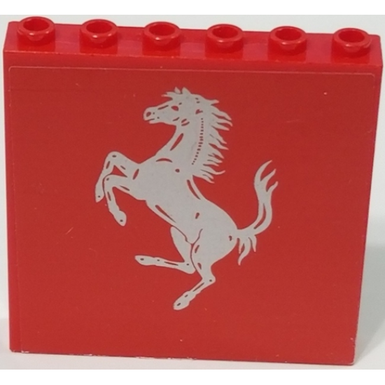 Panel 1 x 6 x 5 with Silver Ferrari Horse on Red Background Pattern (Sticker) - Set 8185