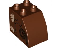 Duplo, Brick 2 x 3 x 2 with Curved Top and Animal Body Outline (Monkey, Black Lines with Brown Tail and Peach Paws) Pattern