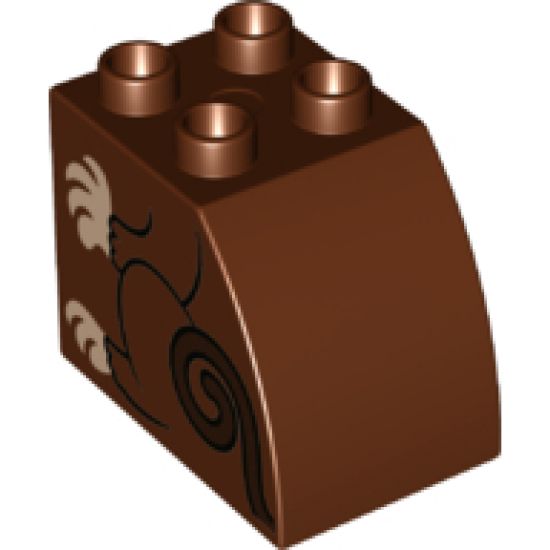 Duplo, Brick 2 x 3 x 2 with Curved Top and Animal Body Outline (Monkey, Black Lines with Brown Tail and Peach Paws) Pattern
