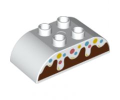 Duplo, Brick 2 x 4 Curved Top with Frosting and Sprinkles over Reddish Brown Cake Pattern