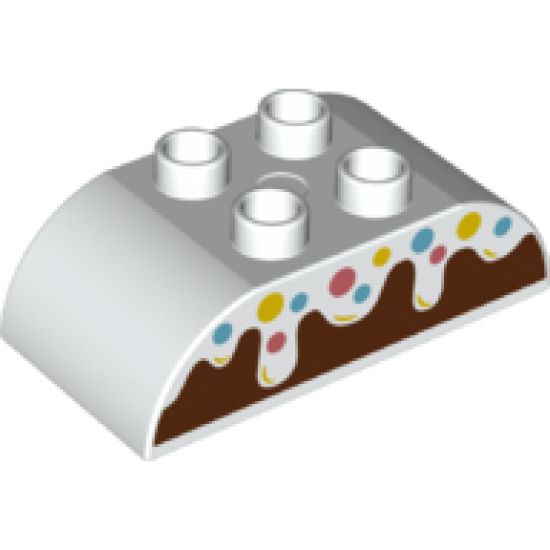 Duplo, Brick 2 x 4 Curved Top with Frosting and Sprinkles over Reddish Brown Cake Pattern