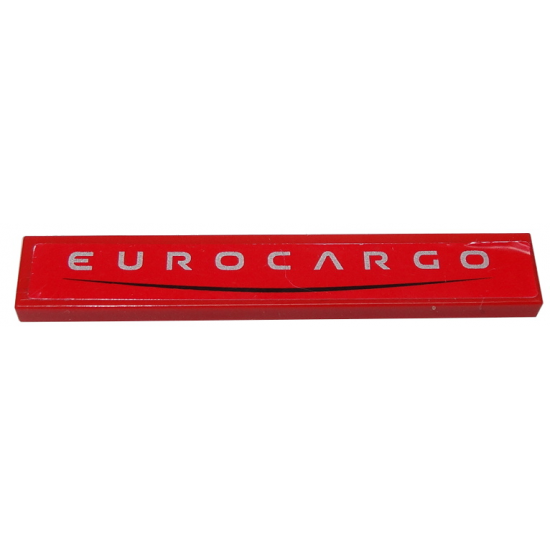 Tile 1 x 6 with Silver 'EUROCARGO' and Curved Black Line on Red Background Pattern (Sticker) - Set 8185