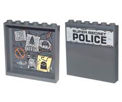 Panel 1 x 6 x 5 with Detective Board with Posters, Barbed Wire and 'SUPER SECRET POLICE' Pattern on Both Sides (Stickers) - Set 70840