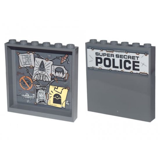 Panel 1 x 6 x 5 with Detective Board with Posters, Barbed Wire and 'SUPER SECRET POLICE' Pattern on Both Sides (Stickers) - Set 70840