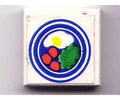 Tile 2 x 2 without Groove with Blue Circle Plate, Fried Egg, 3 Red Spots Pattern (Sticker) - Set 269