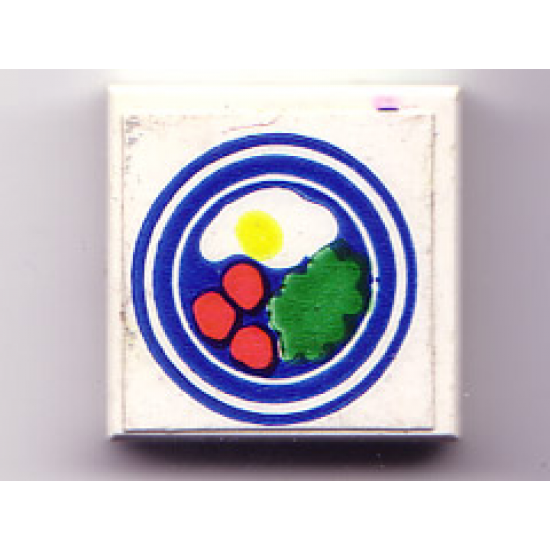 Tile 2 x 2 without Groove with Blue Circle Plate, Fried Egg, 3 Red Spots Pattern (Sticker) - Set 269