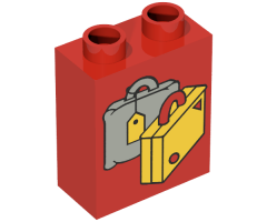 Duplo, Brick 1 x 2 x 2 with Suitcases Yellow and Light Gray Pattern