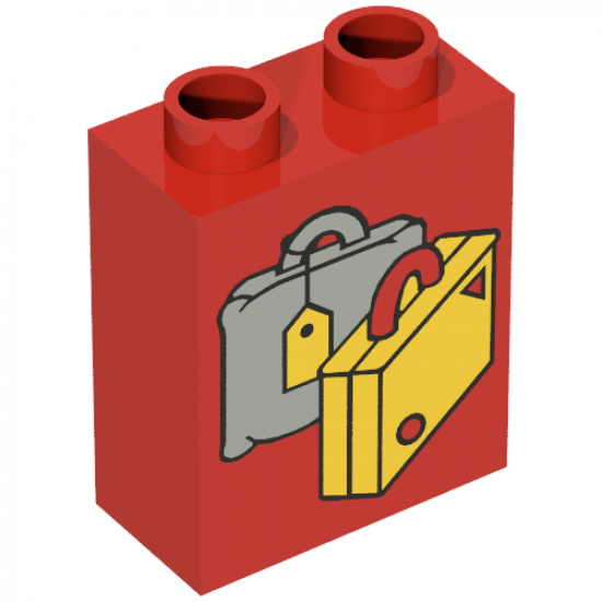 Duplo, Brick 1 x 2 x 2 with Suitcases Yellow and Light Gray Pattern