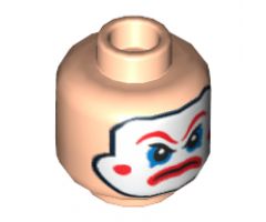 Minifigure, Head Large Red Eyebrows, Blue Eye Shadow and Frown Pattern - Hollow Stud