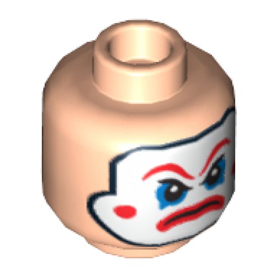 Minifigure, Head Large Red Eyebrows, Blue Eye Shadow and Frown Pattern - Hollow Stud