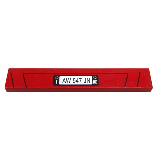 Tile 1 x 6 with 'AW 547 JN' License Plate and Black Lines on Red Background Pattern (Sticker) - Set 8185