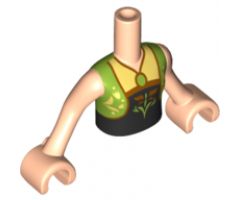 Mini Doll, Torso Friends Girl Lime Vest over Black and Gold Top with Flower and Necklace Pattern, Light Nougat Arms with Hands
